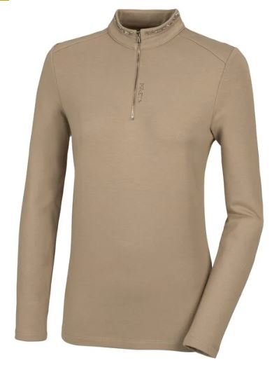 Pikeur Damen Langarm Shirt Zip Sports, beige, black